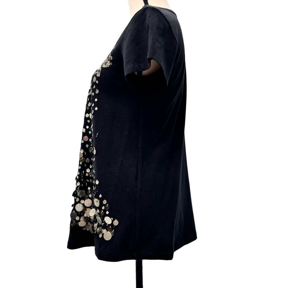 BUI DE BARBARA BUI EMBELLISHED BLACK TUNIC COTTON T SHIRT W SEQUINS & PAILLETTES - Picture 6 of 16